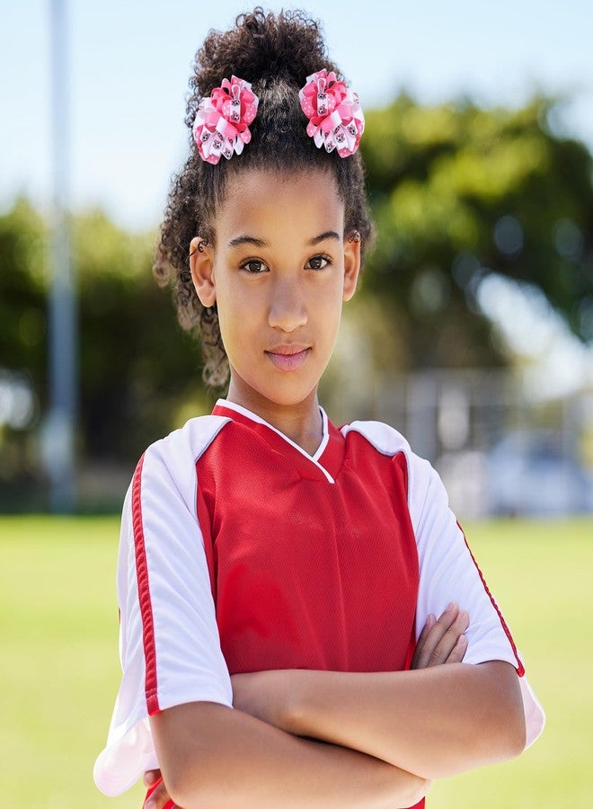 KCHIES Soccer Korker Cheer Bows Hair Clips Girls 4pc Cute Pink & White Football Sport Curly Corker Ribbon Alligator Barrettes Game Day Accessories Soccer Moms Kids Player Birthday Gift - Image 4